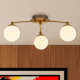 Lighting Collection 3 Light Opal and Brass Ceiling Light - Size: 17.5 x 50 x 50cm - Gold - Wilko - thumbnail 3