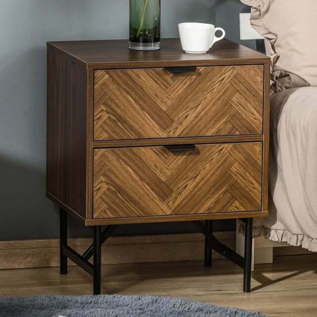 Portland 2 Drawer Walnut Brown Bedside Table - Wood - Wilko - image 1