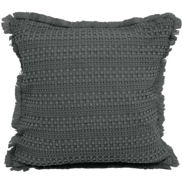Velosso Waffle Fringed Charcoal Filled Cushion 43 x 43cm 2 Pack - Grey - Wilko - image 1