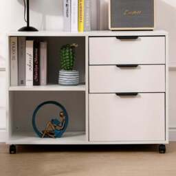 MMT Furniture Designs 3 Drawer 2 Shelf White Under Desk Storage Cabinet - Size: 65 x 35 x 40cm - Wilko - thumbnail 1