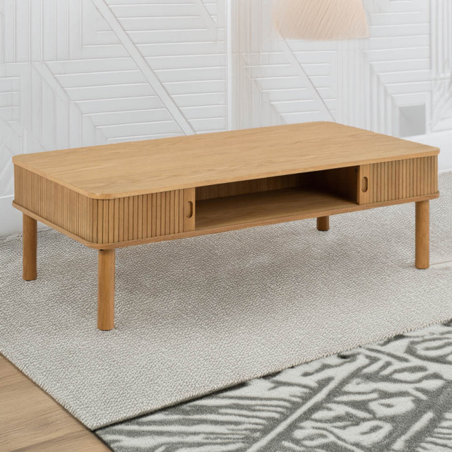 Florence Langley 3 Shelf Oak Coffee Table with Sliding Door - Brown - Furniture To Go - Wilko - image 1