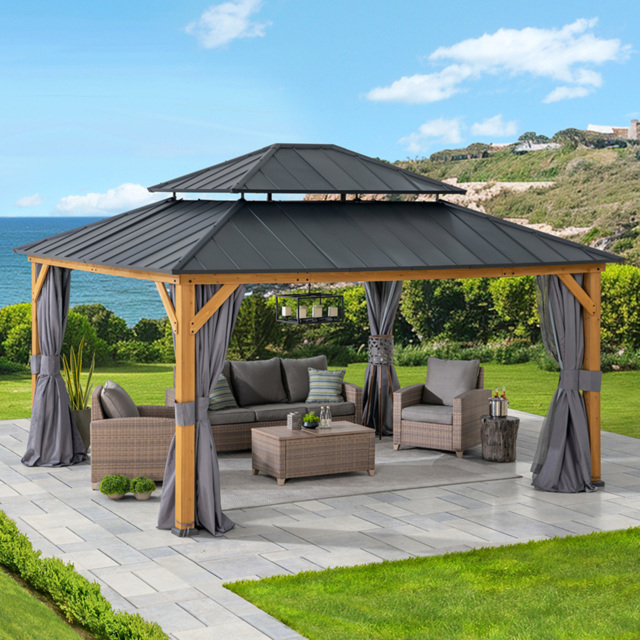Sunjoy Trivor 3.9 x 4.5m Anthracite Cedar Wood Gazebo - Black - Wilko - image 1