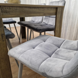 Portland 6 Seater Velvet Dining Set Rustic Effect and Grey - Multi - Wilko - thumbnail 5