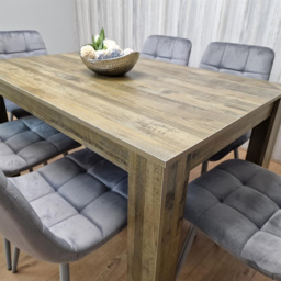 Portland 6 Seater Velvet Dining Set Rustic Effect and Grey - Multi - Wilko - thumbnail 7