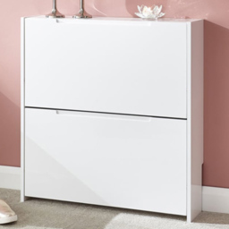GFW 2 Tier White High Gloss Narrow Shoe Cabinet - Size: 17 x 72 x 75cm - Wilko - thumbnail 1