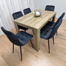 Kosy Koala 6 Seater Velvet Dining Set Rustic Effect and Black - Multi - Portland - Wilko