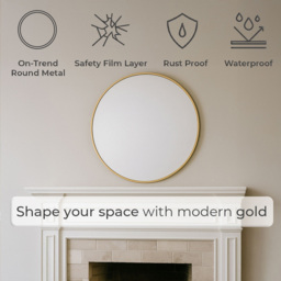 Neo Gold Metal Frame Anti-Rust Wall Mounted Round Mirror 60cm - Size: 60 x 60 x 2cm - Wilko - thumbnail 5