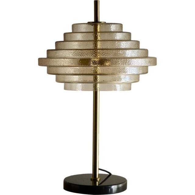 Kliving Aspen Tiered Amber Glass Brass Table Lamp - Size: 55 x 35 x 35cm - Gold - Wilko - image 1