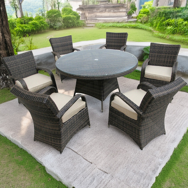 Furniture One 6 Seater Brown Rattan Garden Dining Set - Wilko - image 1