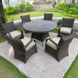 Furniture One 6 Seater Brown Rattan Garden Dining Set - Wilko