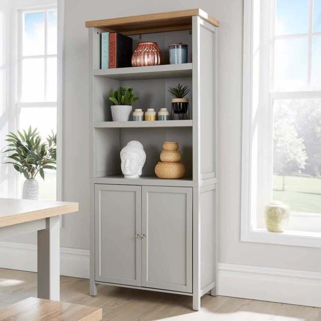 Home Source Avon 3 Tier 2 Door Grey Bookcase - Size: 180 x 39 x 79cm - Wilko - image 1