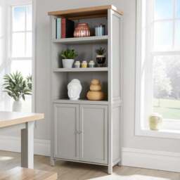 Home Source Avon 3 Tier 2 Door Grey Bookcase - Size: 180 x 39 x 79cm - Wilko