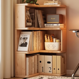 Living and Home 4 Shelf Natural Wooden L-Shaped Corner Bookshelf - Wilko