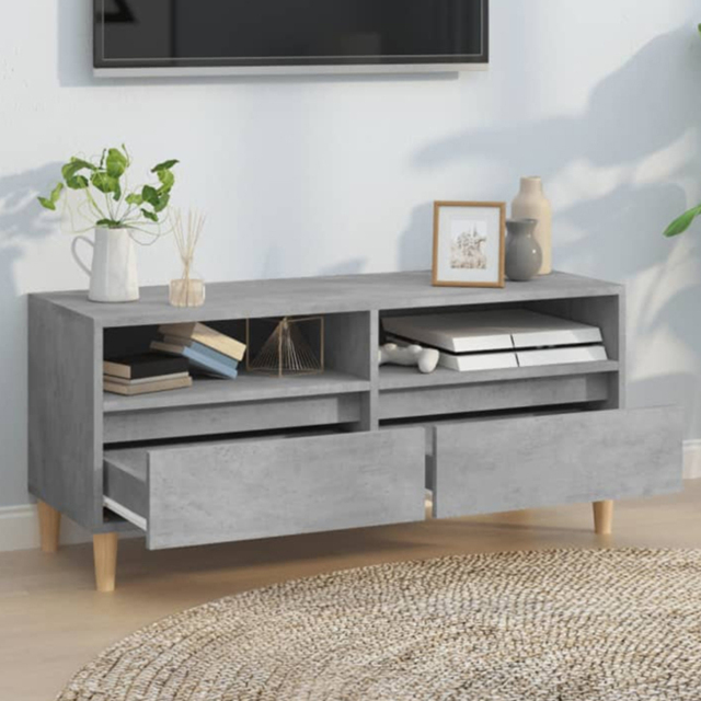 vidaXL 2 Drawer 2 Shelf Concrete Grey TV Cabinet - Size: 44.5 x 100 x 34.5cm - Wilko - image 1