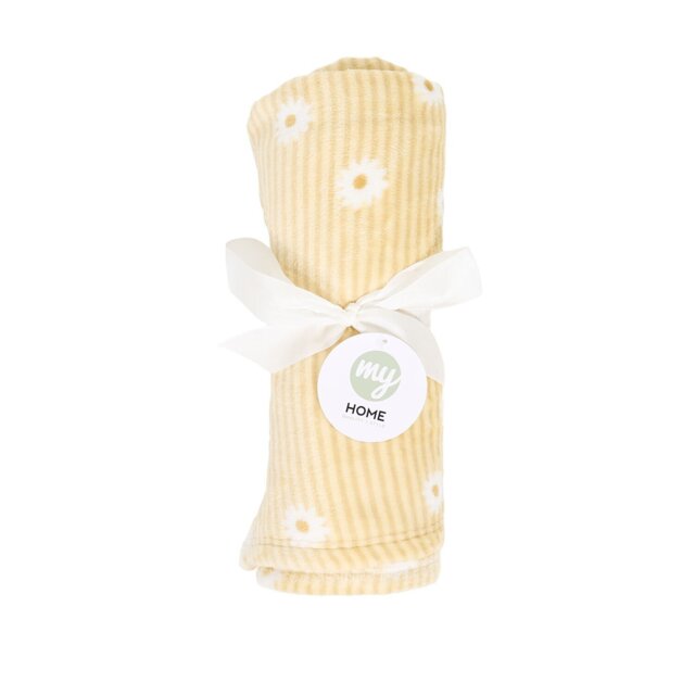 Daisy Stripe Printed Throw Yellow - My Home - Wilko - image 1