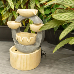 ValueLights Cascading Bowls Fountain Solar Powered LED Water Feature - Size: 42 x 19.5 x 29cm - Cream - Wilko - thumbnail 5