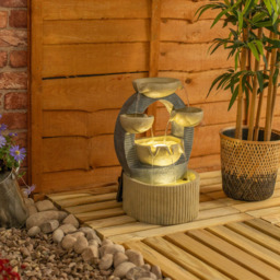 ValueLights Cascading Bowls Fountain Solar Powered LED Water Feature - Size: 42 x 19.5 x 29cm - Cream - Wilko - thumbnail 6