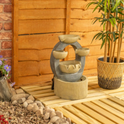 ValueLights Cascading Bowls Fountain Solar Powered LED Water Feature - Size: 42 x 19.5 x 29cm - Cream - Wilko - thumbnail 4