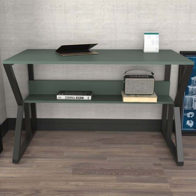 Decorotika Wake Single Shelf Computer Desk Green and Black - Size: 72.8 x 120 x 60cm - Multi - Wilko - image 1