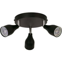 Lighting Collection Colby 3 Light Black Spotlight - Size: 17.5 x 9 x 17.5cm - Black and Chrome - Wilko