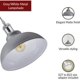 Innoteck Retro Industrial Grey and White Dome Pendant Lamp Shade - Size: 16 x 29 x 29cm - Green - Wilko - thumbnail 5