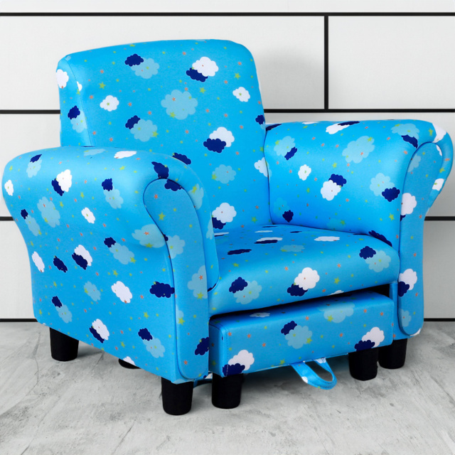 Portland Kids Single Seat Cloud and Star Design Blue Sofa with Footrest - Size: 57 x 42 x 45cm - Wilko - image 1
