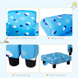 Portland Kids Single Seat Cloud and Star Design Blue Sofa with Footrest - Size: 57 x 42 x 45cm - Wilko - thumbnail 5