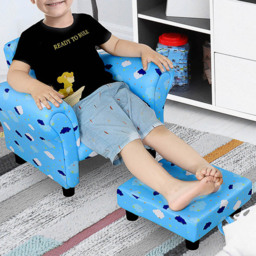 Portland Kids Single Seat Cloud and Star Design Blue Sofa with Footrest - Size: 57 x 42 x 45cm - Wilko - thumbnail 4