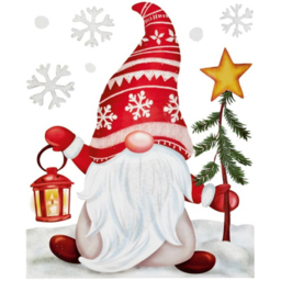 Samuel Alexander Christmas Gonk in Snow Scene Window Decal with Glitter 35cm - Size: 35 x 27 x 8cm - Multi-Coloured - Wilko