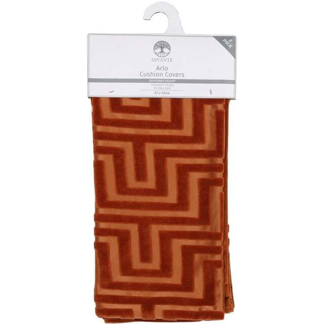 Divante Pack of 2 Arlo Velvet Cushion Covers - Rust - Size: 45 x 45cm - Wilko - image 1