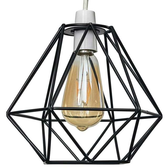 ValueLights Diablo Black Industrial Wire Frame Pendant Lamp Shade - Size: 20 x 20 x 23cm - Wilko - image 1