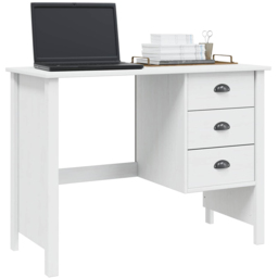 vidaXL Hill 3 Drawer Compact Pine Wood Home Desk White - Size: 74 x 100 x 45cm - Wilko - thumbnail 4