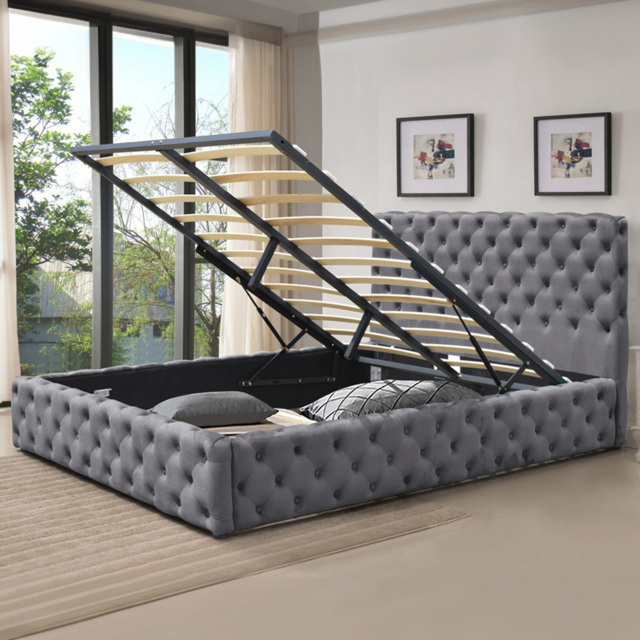 Comfy Living King Size Grey Tufted Fabric Gaslift Bed Frame - Wilko - image 1