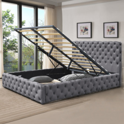 Comfy Living King Size Grey Tufted Fabric Gaslift Bed Frame - Wilko - thumbnail 1