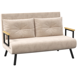 HOMCOM 2 Seater Beige Velvet Feel Fabric Convertible Sofa Bed - Yellow - Wilko - thumbnail 3