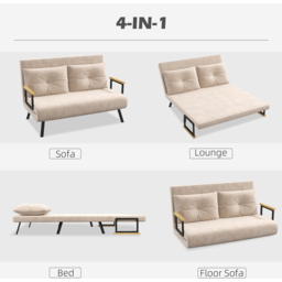 HOMCOM 2 Seater Beige Velvet Feel Fabric Convertible Sofa Bed - Yellow - Wilko - thumbnail 6