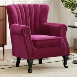 Living and Home Vintage Wine Red Velvet Wingback Armchair with Studs - Size: Single - Wilko - thumbnail 1