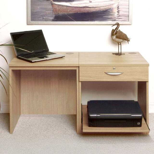 R White Cabinets 3 Drawer Light Brown Set-01 Desk with Printer Shelf - Size: 72.8 x 120 x 54cm - Wilko - image 1
