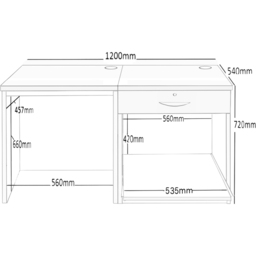 R White Cabinets 3 Drawer Light Brown Set-01 Desk with Printer Shelf - Size: 72.8 x 120 x 54cm - Wilko - thumbnail 6