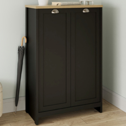 GFW Lancaster 2 Door Black and Oak Tall Shoe Cabinet - Size: 120 x 84 x 38cm - Wilko - thumbnail 1