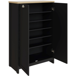 GFW Lancaster 2 Door Black and Oak Tall Shoe Cabinet - Size: 120 x 84 x 38cm - Wilko - thumbnail 5