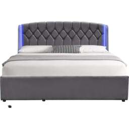 Comfy Living King Size Grey Fabric Gaslift Bed Frame with LED Headboard - Wilko - thumbnail 3