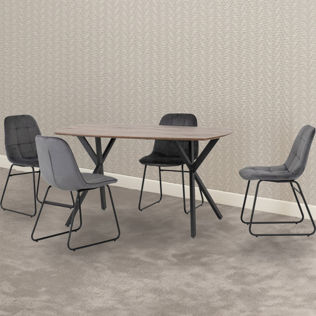 Seconique Athens Lukas 4 Seater Dining Set Oak and Grey - Brown - Wilko - image 1