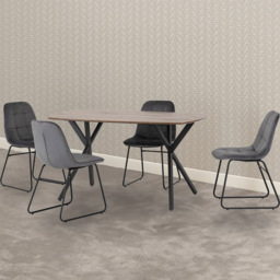 Seconique Athens Lukas 4 Seater Dining Set Oak and Grey - Brown - Wilko