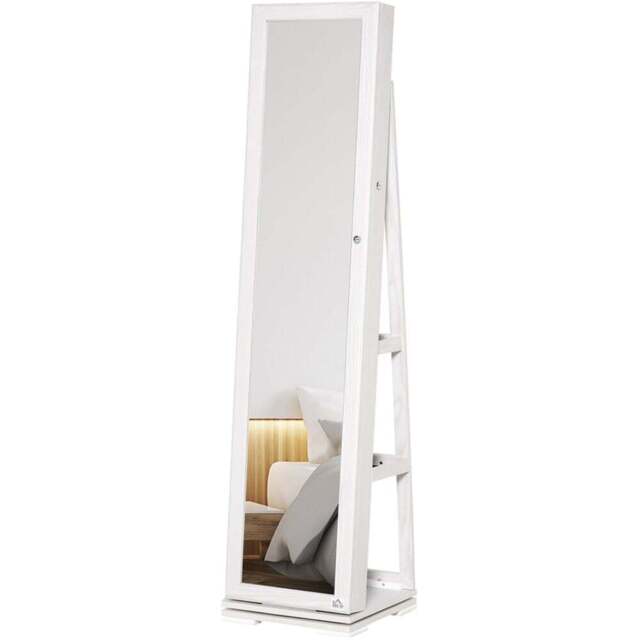 Portland Single Door 3 Shelf White Mirrored Swivel Jewellery Cabinet - Size: 160 x 38cm - Wilko - image 1