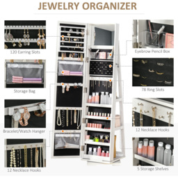 Portland Single Door 3 Shelf White Mirrored Swivel Jewellery Cabinet - Size: 160 x 38cm - Wilko - thumbnail 7