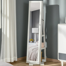 Portland Single Door 3 Shelf White Mirrored Swivel Jewellery Cabinet - Size: 160 x 38cm - Wilko - thumbnail 3
