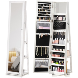 Portland Single Door 3 Shelf White Mirrored Swivel Jewellery Cabinet - Size: 160 x 38cm - Wilko - thumbnail 5