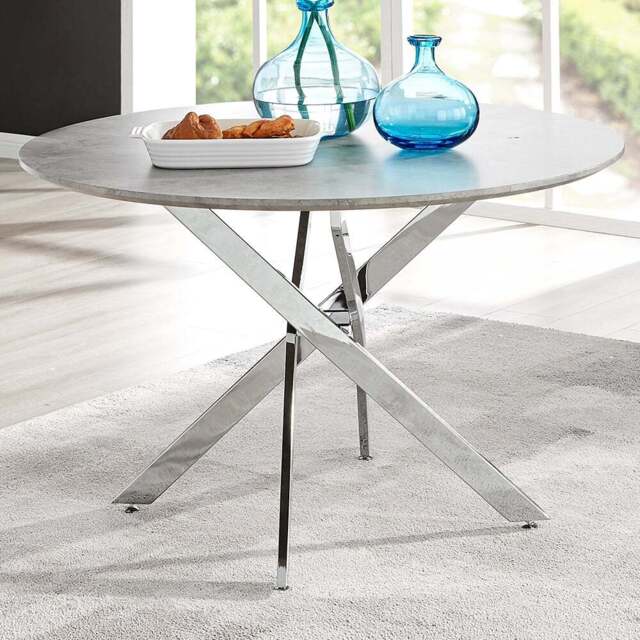 Furniturebox Arona 6 Seater Round Dining Table Concrete and Silver - Size: 4 Seater - Grey - Wilko - image 1