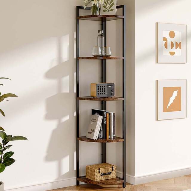 H&O Direct 5 Shelf Corner Bookcase - Size: 150 x 30 x 30cm - Brown - Wilko - image 1